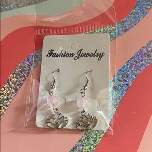 Silver Lotus Earrings with Pink Beads